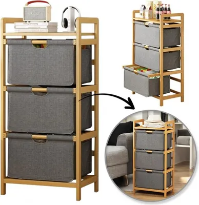Produktbild von Bambusregal, Schrank mit Stoffschubladen 32 x 45 x 96 cm SZ43
