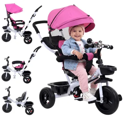 Zdjęcie produktu dla Rower trójkołowy Funfit Kids FLONG różowy, 6 w 1, obrotowe siedzisko 360°, składany
