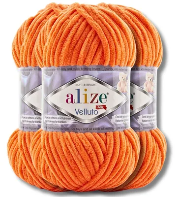 Productafbeelding van Alize 3x 100g Velluto, dikke wol, effen kleur, chenille, geschikt voor haken en breien (pompoenoranje I 550)