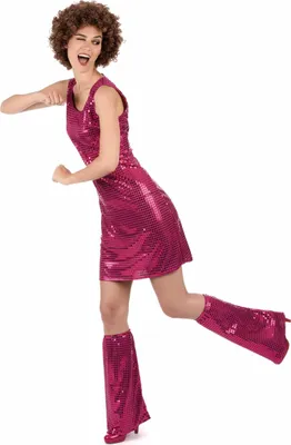 Immagine prodotto di Sexy Paillettenkleid Disco-Damenkostüm 70er-Outfit rosa - XL