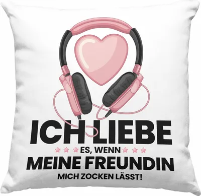 Produktbild von Trendation - Gamer Geschenk Freundin Gamer Zocken Zocker Headset Grafik Deko-Kissen mit Füllung 40x40 Geschenkidee Deko-Kissen mit Füllung 40x40n Lustig Gaming (Blau)