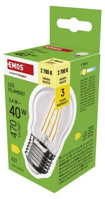 LED žárovka Filament Mini Globe / E27 / 3,4 W (40 W) / 470 lm / teplá bílá