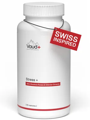 Produktbild von Vaud Stress Support - Natürliches Stress Supplement - Mit 400 mg Rhodiola Rosea & 200 mg sibirischem Ginseng - Adaptogene für mentale Balance