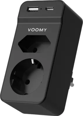 Image de VOOMY Multiprise 4 en 1 - Adaptateur de prise avec 2 USB & 2 compartiments - 1 USB-C et 1 USB-A - Compact & 4000W - Noir