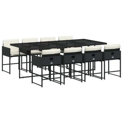 Produktbild von 9-tlg. Garten-Essgruppe mit Kissen Schwarz Poly Rattan