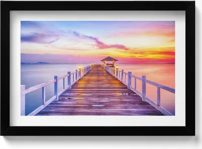 Produktbild von Hölzerne Brücke im Hafen– Wandbild mit Rahmen – Gerahmtes Bild  – Wanddekoration – 30x20 cm –  Schwarz Rahmen