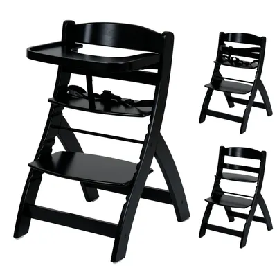 Image de Born Lucky Chaise Haute Bébé - Chaise haute en bois réglable en hauteur avec plateau repas - Chaise d'enfant évolutive de 6 mois à 70 kg maxi - Noir