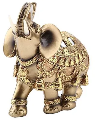 Elefantenfigur aus Polyresin, gold, 11,5 cm, Feng-Shui-Deko