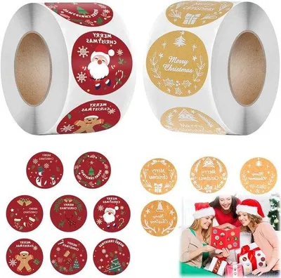 Produktbild von Weihnachtsaufkleber "Frohe Weihnachten" – Rolle mit 1000 Stück – Geschenkanhänger für Weihnachten – Geschenkanhänger, 25 cm