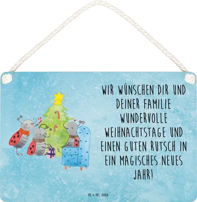 Produktbild von Mr. & Mrs. Panda Schild Weihnachten Smörle DIN A6 - Eisblau - Geschenk, Pfefferminzstange, Weihnachtsbaum, holzbild, Tannennadeln, Holzschild, Wandbild Holz, Türschild