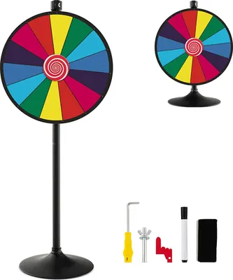 Produktbild von 24 Zoll höhenverstellbares Glücksrad zum drehen, Tischglücksrad für Lotteriespiele Partyspiel, Preisrad mit Radiergummi und Markierstift, für Werbung Wortspiele (φ60cm 14 Farbfächer Modell3)