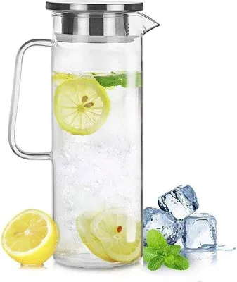 Image de Carafe en verre avec couvercle en acier inoxydable, 12 l, pour thé glacé et jus de fruits