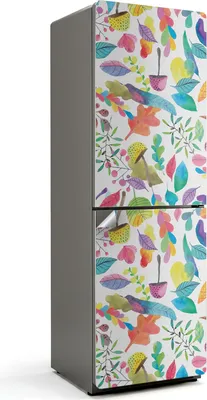 Zdjęcie produktu dla Kolorowe liście i kwiaty - Naklejka na lodówkę - Naklejka na lodówkę - Dekoracja lodówki - Samoprzylepna folia na lodówkę - Dekoracja kuchni - 60x180 cm