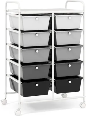 Produktbild von COSTWAY Rollwagen mit 10 stapelbaren Schubladen, Schubladenwagen Rollcontainer mit Metallgestell und Ablagefläche, Badrollwagen Aufbewahrungswagen für Büro, Wohnzimmer, 65,5 x 37 x 87 cm