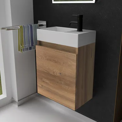 Produktbild von Alpenberger Gäste WC Waschbecken mit Unterschrank 45 cm | Badezimmerschrank Schmal | Badmöbel Set Waschplätze für Kleine Bäder | Waschbeckenunterschrank
