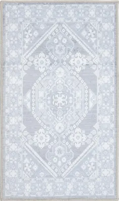 Produktbild von Teppich Wohnzimmer Schlafzimmer - 60x100 cm - Kurzflor - Waschbar - Anti-Rutsch Rückseite - Graue Läufer