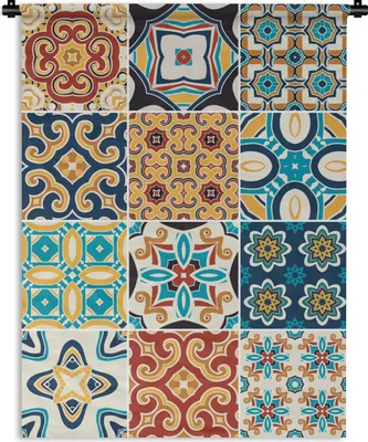 Produktbild von MuchoWow® Wandteppich Wandbehang Blumen - Vintage - Muster - Blau - Orange 150x200 cm Tapisserie Dekoration Wandtuch - Wandaufhängung - Moderner