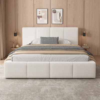 Produktbild von Polsterbett mit Hydraulisches Funktionsbett und Großem Stauraum Doppelbett Erwachsenen Jugendbett 180 x 200cm Beige