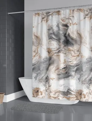 Produktbild von Textil Duschvorhang Marmor Braun Grau Weiss 120x200 cm, inkl. Duschvorhangringe inkl. Beschwerung