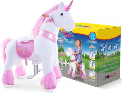 Produktbild von PonyCycle Einhorn Reittier für Kinder von 4-7 Jahren Indoor&Outdoor Spielzeug Reitpferd auf Rollen mit Bremse und Sound- Ux402