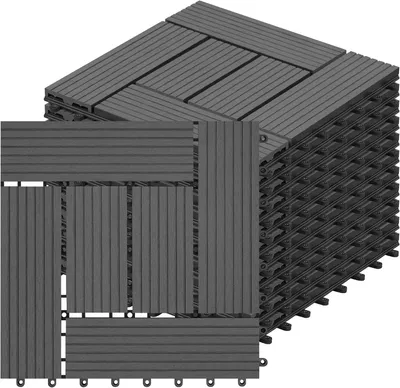 Produktbild von WPC Fliesen Set für 1 m², Balkonfliesen 30x30 cm, Terrassenfliesen mit Klicksystem, Bodenbelag für außen, Grau