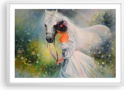 Produktbild von Gerahmtes Poster - Weißer Rahmen - Frau Wiese Pferd - 70x50 cm - Wand Bild - Wanddeko - Wandbilder - Kunstposter - Wandposter - Bilderrahmen - Bilder - Kunstdruck - Wandbild - P2WAA70x50-3470