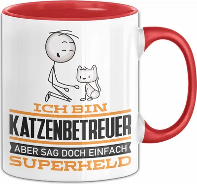 Produktbild von Katzenbetreuer Geschenk Tasse Ich Bin Katzenbetreuer Aber Sag Doch Einfach Superheld Lustige Geschenkdiee für Katzenbetreuer Kaffee-Becher (Rot)