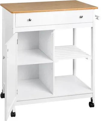 Image de Chariot de cuisine sur roulettes - table de service pratique - MDF et métal robustes - design moderne - finition chêne clair/blanc - 80 x 44 x 88 cm