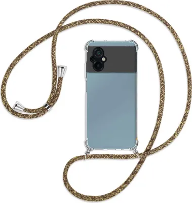 Produktbild von Handykette Backcover-Schutzhülle mit Band (Metall silberfarben) für Xiaomi Poco M5 (6.58'') - braun+beige