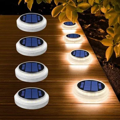 Obrázek produktu pro Sada 4 solárních lamp pro venkovní použití, vodotěsné podle normy IP68, do zahrady, na mosty, na schody, teplá bílá
