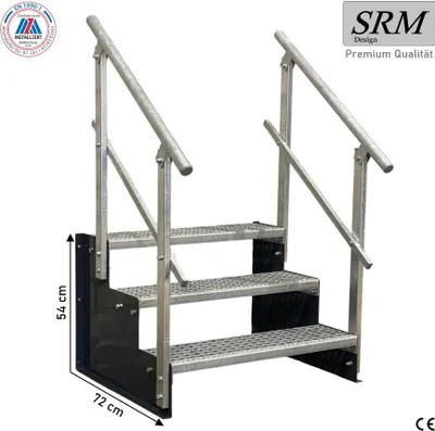 Obrázek produktu pro Stojací schodiště se 3 stupni, model 2, barva antracit, šířka 90 cm, výška 54 cm. 2 kusy zábradlí, hranaté