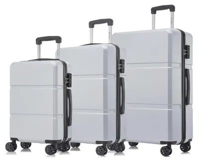Obrázek produktu pro Sada kufrů, odolný materiál ABS, zámek TSA, stříbrná barva (velikosti 20, 24 a 28 palců)