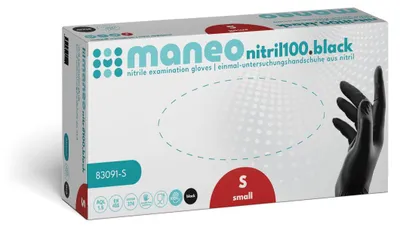 Produktbild von MANEO nitril100.black Nitril-Handschuhe, puderfrei, Größe S | Box (100 Stück)