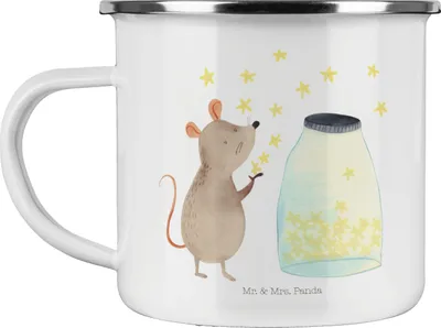 Produktbild von Mr. & Mrs. Panda Pott Maus Sterne - Weiß - Geschenk, Kindergeburtstag, Schwangerschaft, Emaille Tasse, Hoffnung, Geburtstag, Outdoor Becher, Lustige Sprüche, Teetasse