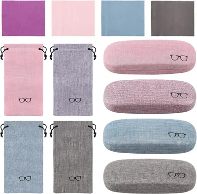 Image de Étui à lunettes rigide, design rétro, lot de 4, avec chiffon de nettoyage, pour lunettes de soleil