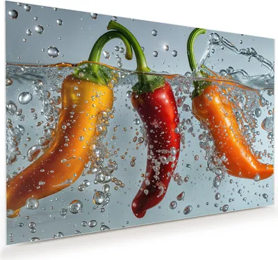 Produktbild von Glasbild 120x80cm in XXL für Wohnzimmer, Schlafzimmer Motiv Paprika im Wasser