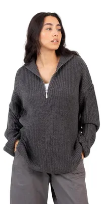 Immagine prodotto di Brave Soul - Maglione da donna con cerniera WH159 (L) (grigio scuro melange)