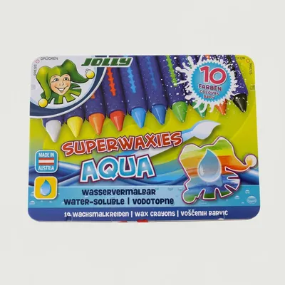 Produktbild von Jolly Superwaxies Aqua Wachsmalkreiden 10 Farben Wasservermalbar Metalletui NEU