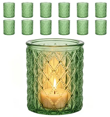 12er-Set Teelichthalter Glas, grün, 6,7 x 5,5 cm