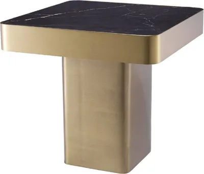 Produktbild von Casa Padrino Luxus Beistelltisch Schwarz / Messingfarben 50 x 50 x H. 47,5 cm - Quadratischer Edelstahl Tisch mit Keramikplatte - Wohnzimmer Möbel - Luxus Möbel
