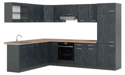 Produktbild von Eckküche Vicco R-Line Schwarz Beton/Anthrazit 287 x 227 cm AP Eiche, Model 47426