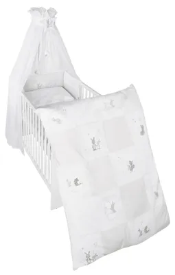 Produktbild von roba Kinder-Bettgarnitur 4-tlg, 'Fox & Bunny', Bettset mit Bettwäsche 100x135cm, Nestchen, Himmel