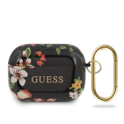 Produktbild von Guess Apple Airpods Pro Silicon Cover Flower Collection 4 Schwarz Schutzhülle Tasche Case Etui Zubehör