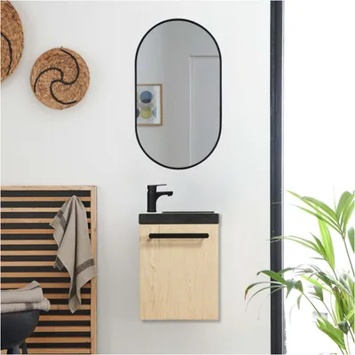 Image de Ensemble lave-mains suspendu NEVADA avec miroir ovale