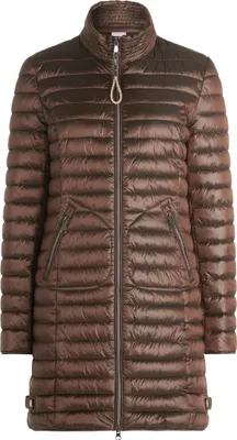A studio shot of a brown puffer jacket.