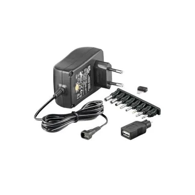 Image de Goobay 53997 Adaptateur secteur universel 3 V - 12 V, 1,5 A, noir, 1,8 m - y compris 1 adaptateur USB et 8 adaptateurs DC - max. 18 W et 1,5 A