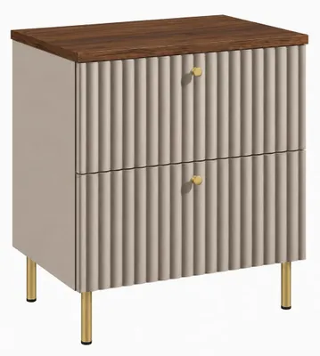 Imagen del producto de Mueble de baño de pie con encimera de 60 cm, acabado en cachemir y encimera de roble nogal, tiradores en tres colores, patas doradas, dimensiones: 60 x 44,4 x 73,6 cm, Imagen generada por IA