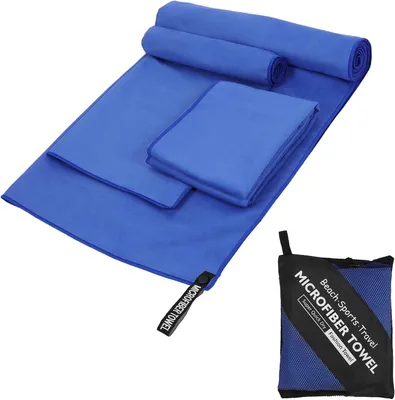 Obrázek produktu pro Sada tří ručníků z mikrovlákna: 1 velký (180x60 cm) + 2 malé (80x40 cm), lehký a rychle schnoucí, ideální pro sport