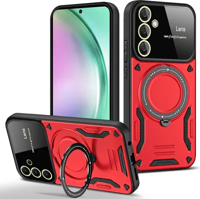 Produktbild von Rüstung Handyhülle für Samsung Galaxy A55 Dual-Layer Ringhalter Ständer Hülle Rot