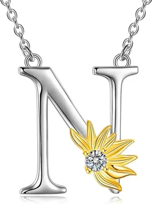 Produktbild von Sterling Silber Sonnenblumen Initial Alphabet Halskette für Damen